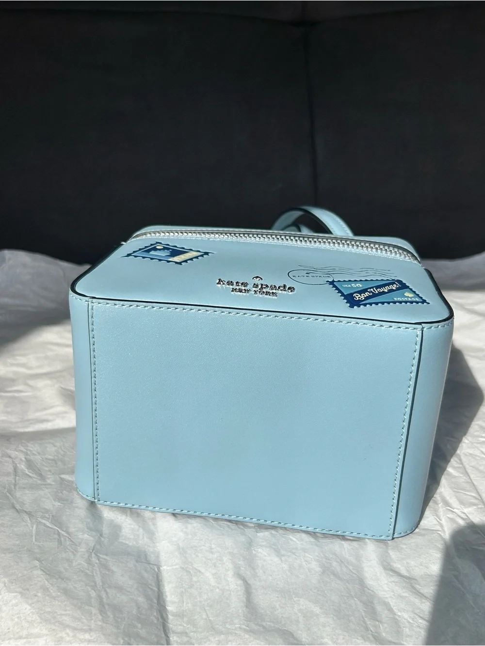 NWT Kate Spade New York Leather Stamp Prints Crossbody Travel Case Bag Aqua